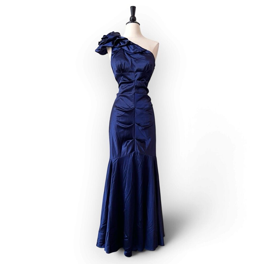 Xscape Y2K Mermaid Prom Dress 12 One Shoulder Satin Maxi Gown Whimsigoth Vintage - Picture 12 of 12
